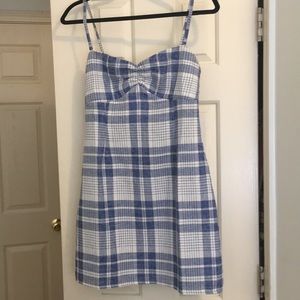 Blue and white gingham dress with removable straps